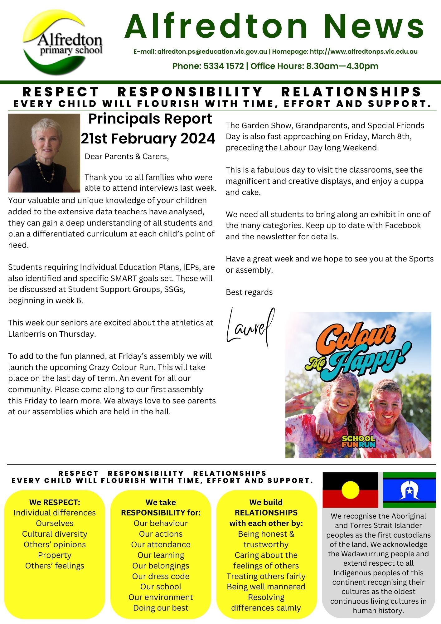 First page of the current weeks newsletter